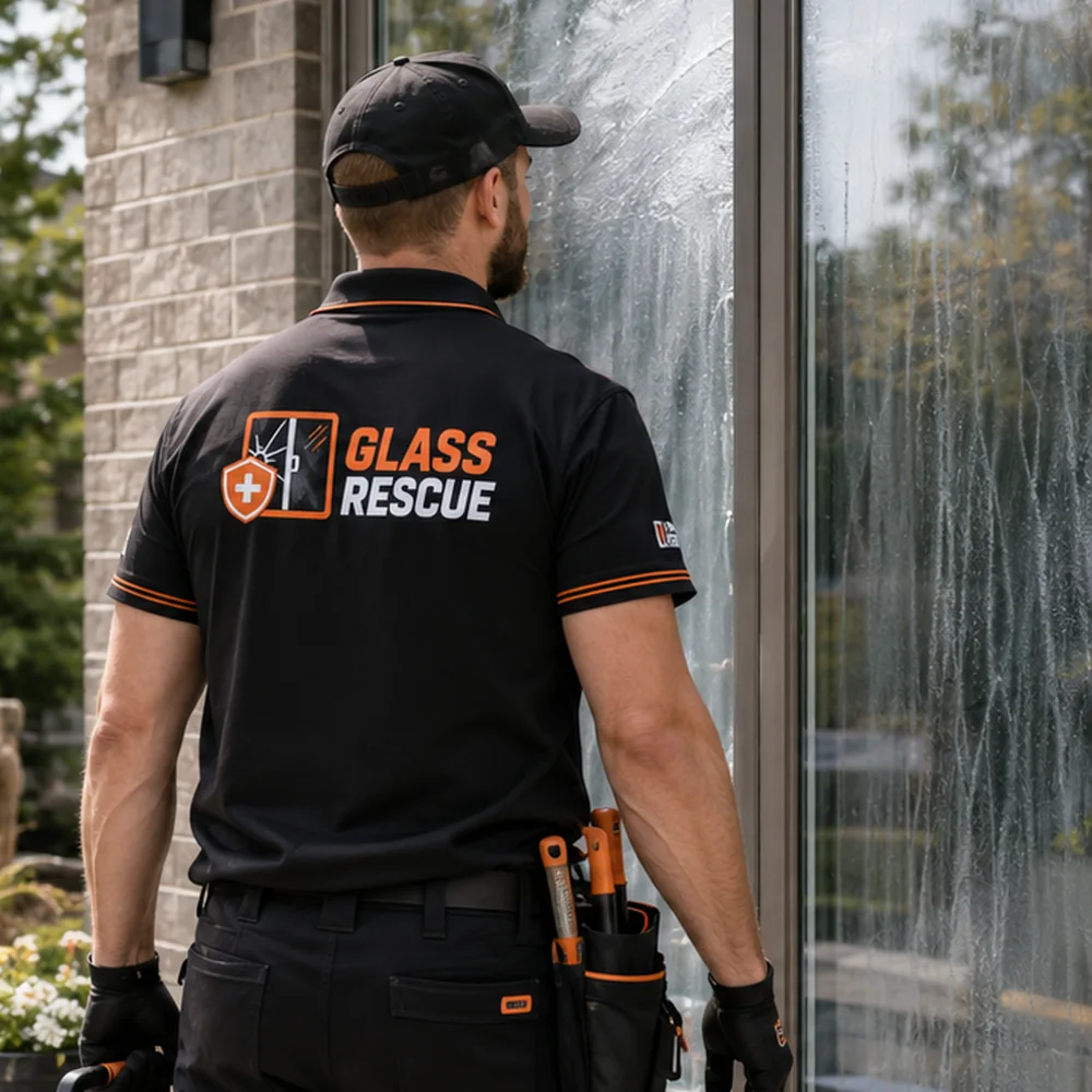 Glass Rescue technician at a residential window