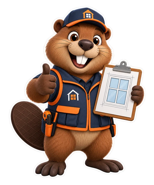Beaver mascot helping identify full window replacement scope