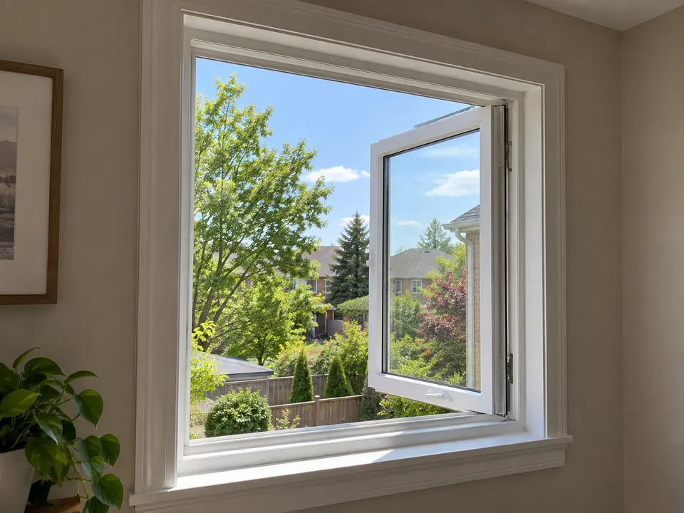 Side-hinged casement window with crank handle