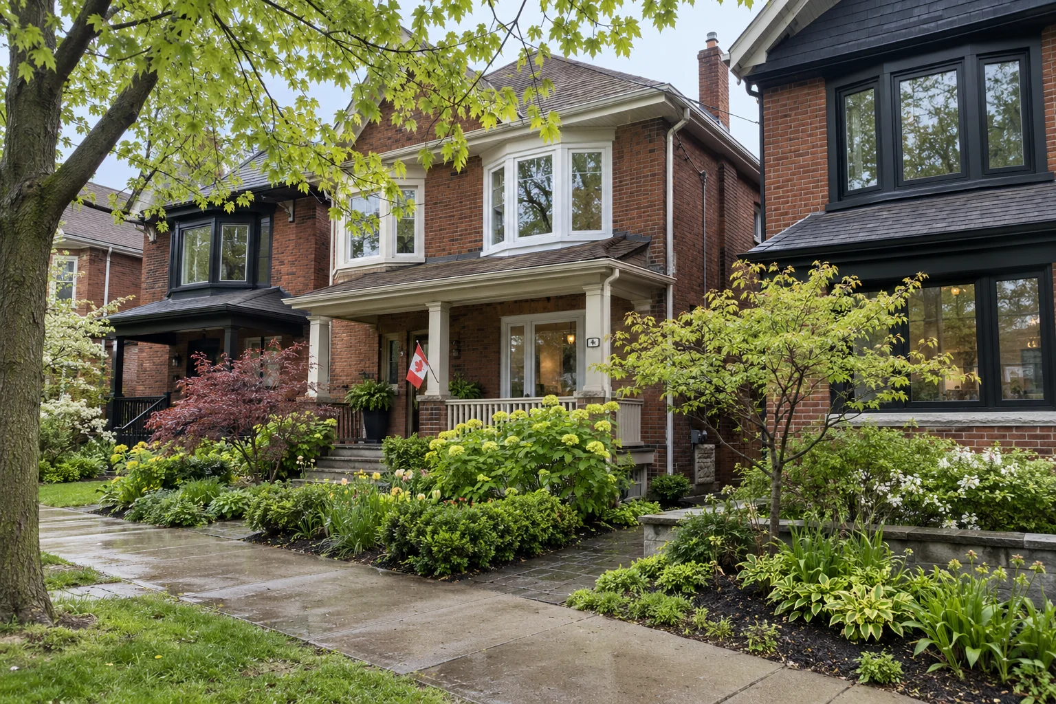 Toronto homes with fresh spring maple leaves